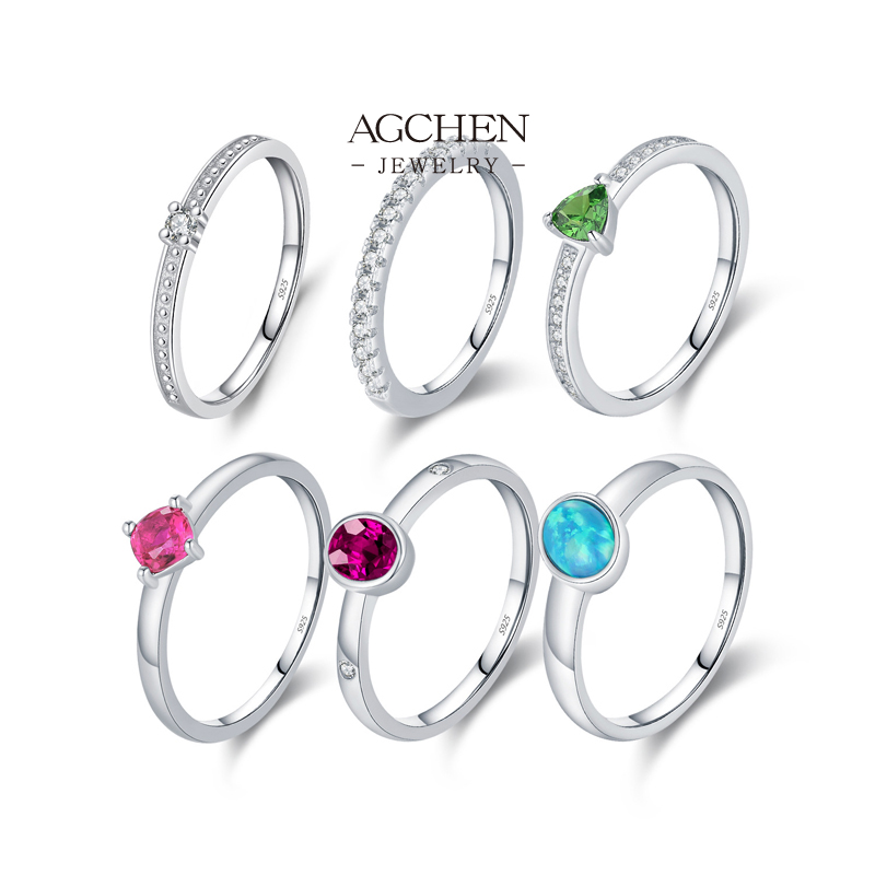 AGCHEN Fuchsia Zircon Ring 925 Sterling Silver Bold Statement Jewelry AGRHR1707