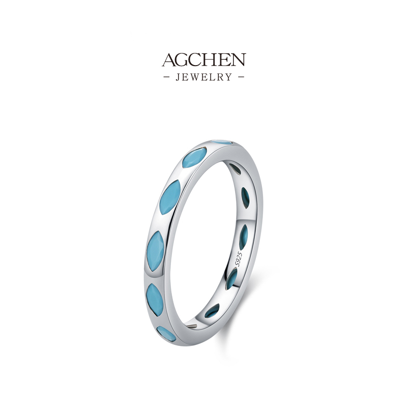 AGCHEN Turquoise Baguette Ring 925 Sterling Silver Desert Sunset Jewelry AGRHR1911