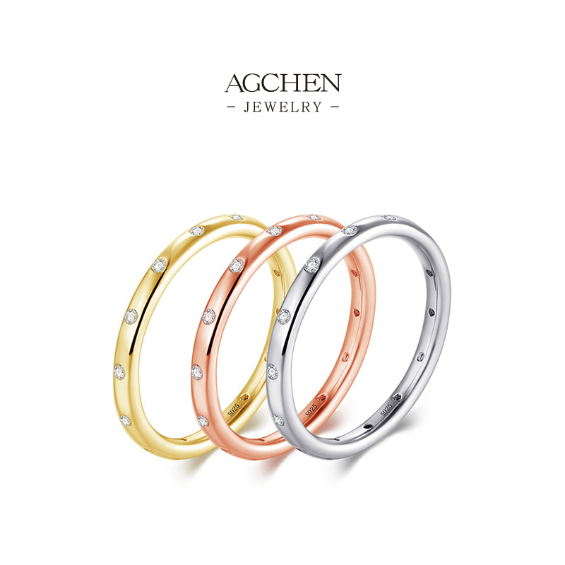 AGCHEN 925 Silver Luxury Zirconia Ring Set Premium Statement Jewelry Gift Box Ready B2B Price AGRHR438