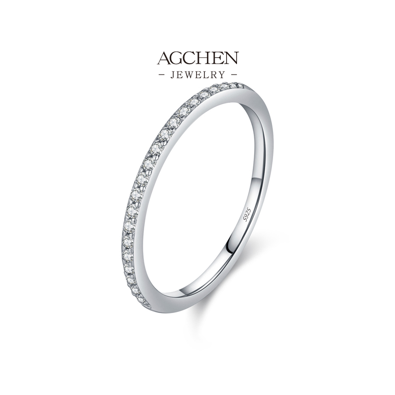 AGCHEN 925 Silver Solitaire Zirconia Ring Elegant Minimalist Jewelry Daily Wear AGMSR0067