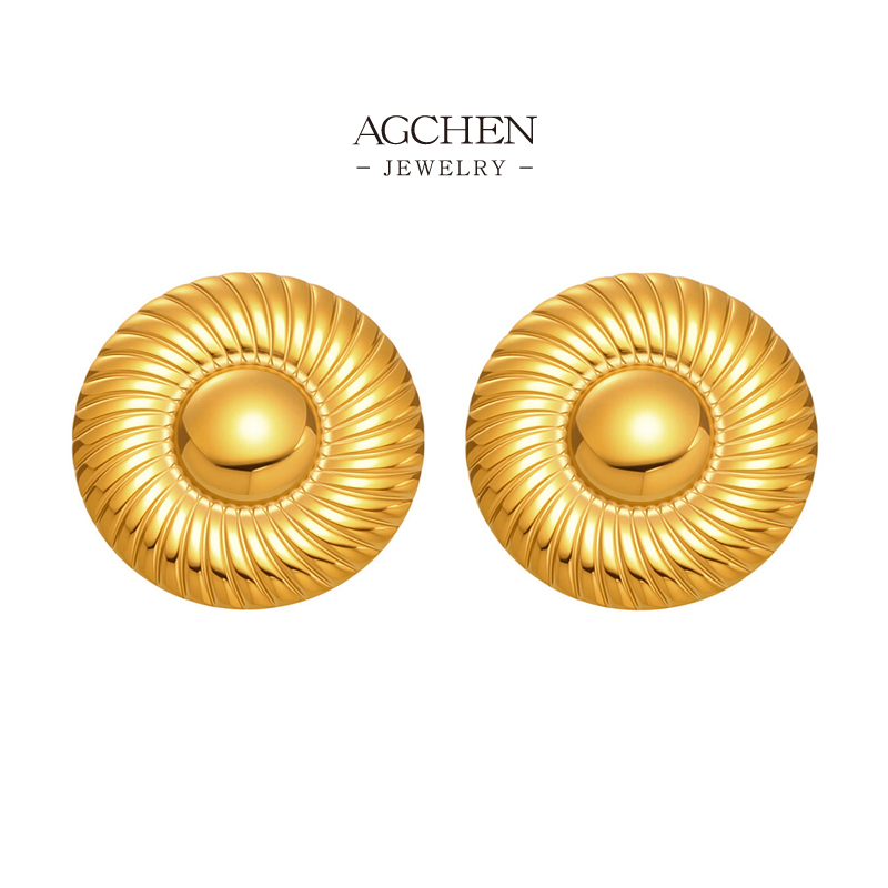 AGCHEN Stainless Steel Round Thread Stud Earrings Industrial Chic Jewelry AGF373