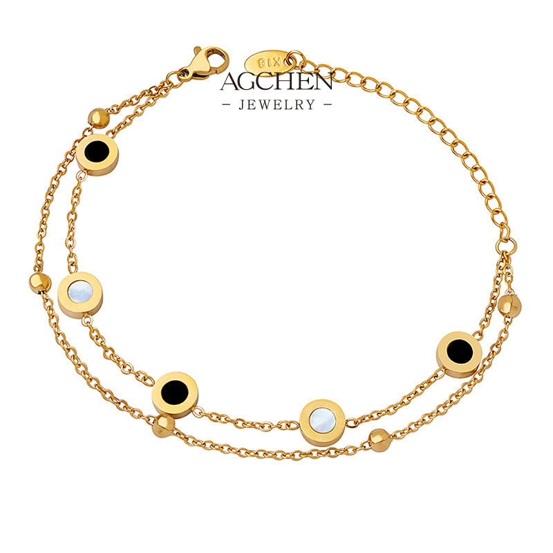 AGCHEN Stainless Steel Black White Mother Of Pearl Bead Bracelet BSCI Certified AGE144