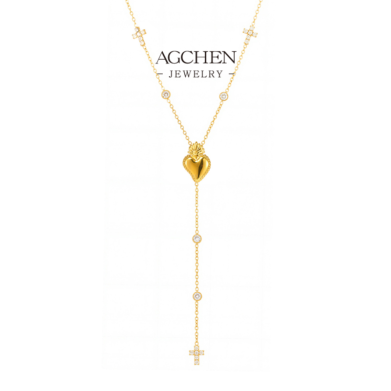 AGCHEN Stainless Steel Zircon Necklace Hypoallergenic Fashion Jewelry for Women Men Gift AGP1493