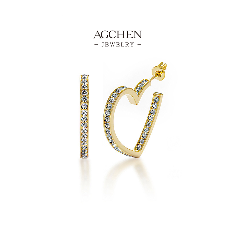 AGCHEN Open Heart Earrings Minimalist Love Jewelry Small MOQ Manufacturer AGDE0814
