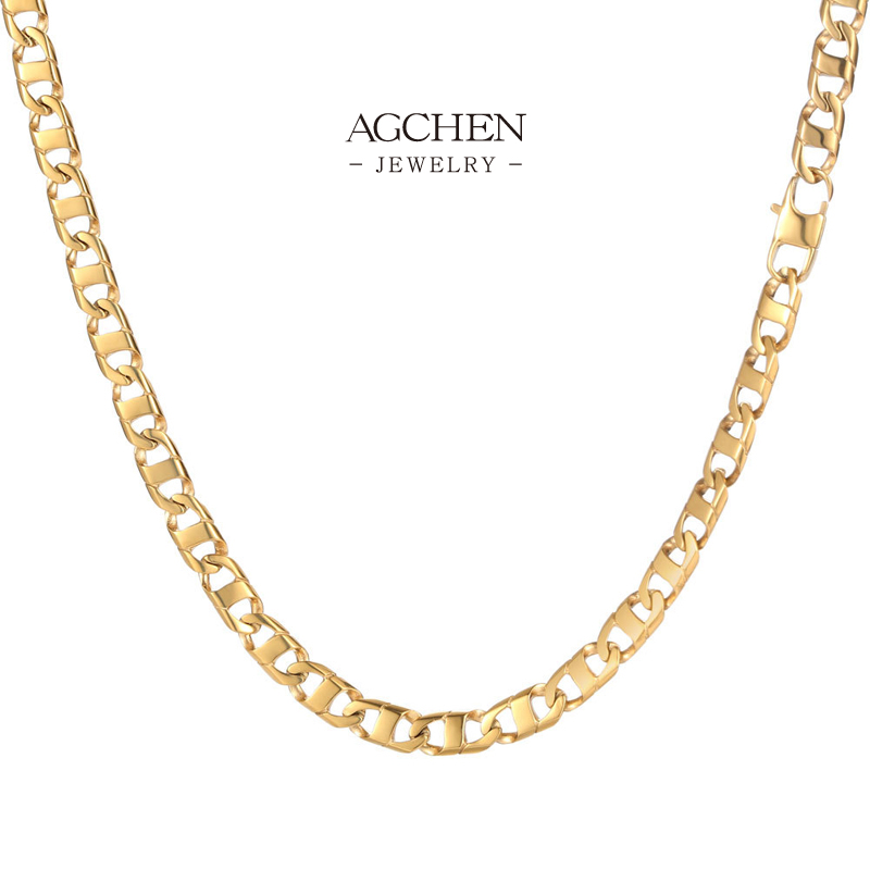 AGCHEN Stainless Steel Classic Necklace And Bracelet Set Matching Everyday Jewelry Gift Box Ready AGCE144
