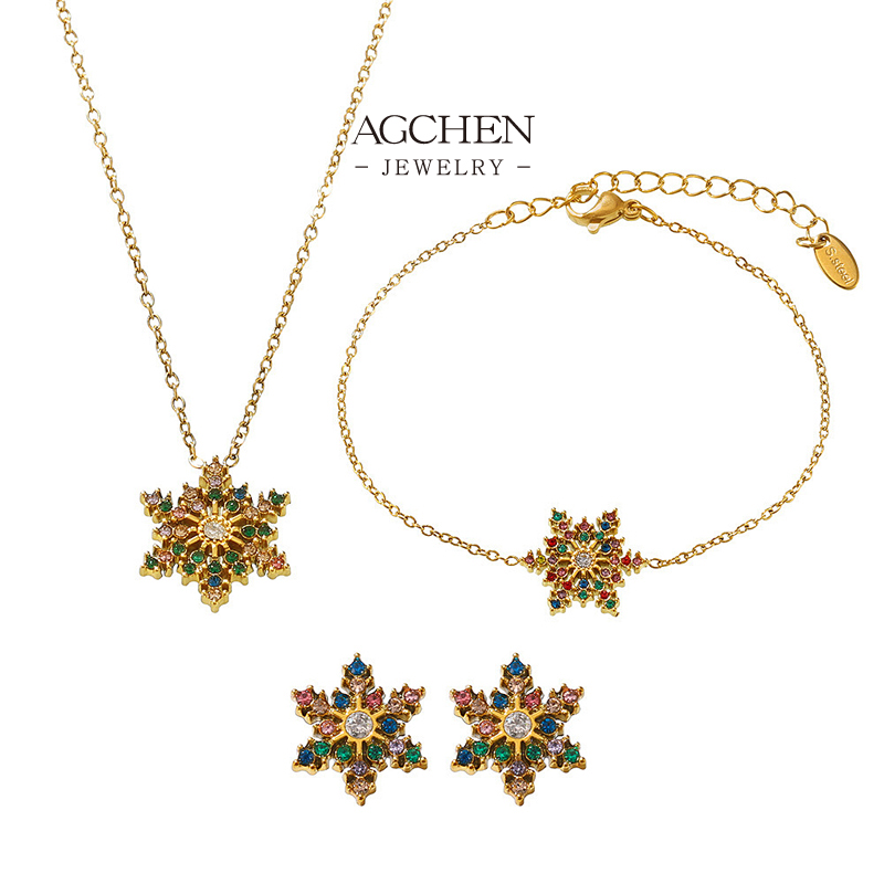 AGCHEN Snowflake Crystal Jewelry Set Icy Winter Holiday Collection AGTXP219