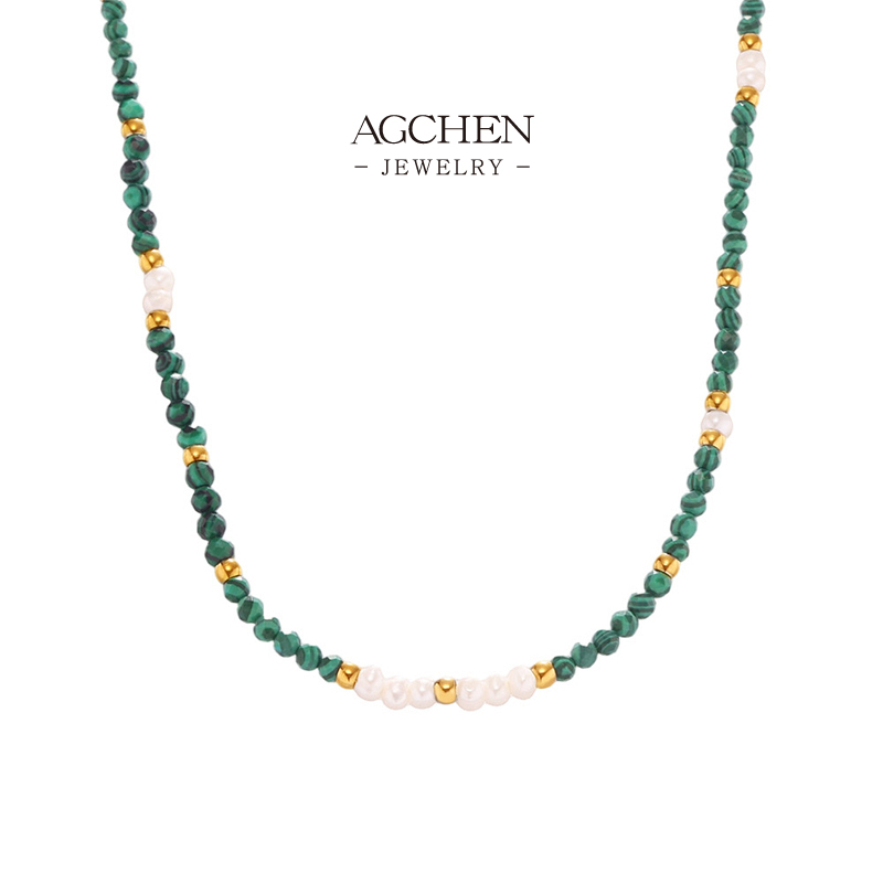 AGCHEN Stainless Steel Beaded Charm Necklace Stackable Layered Jewelry AGP779