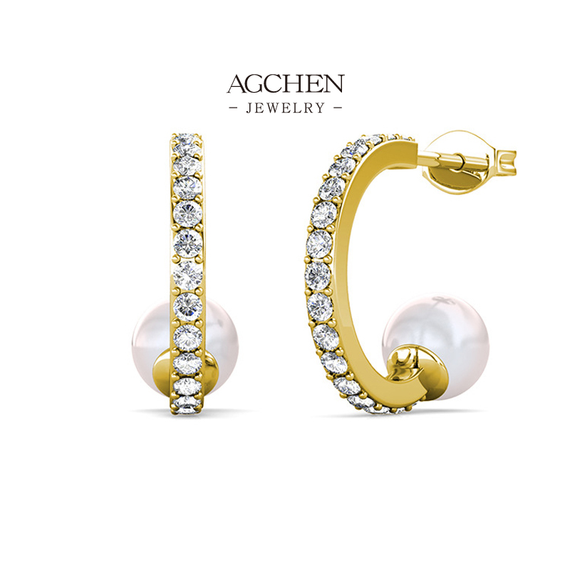 AGCHEN Pearl Zirconia Earrings Bridal Luxury Jewelry Collection AGDE0532 