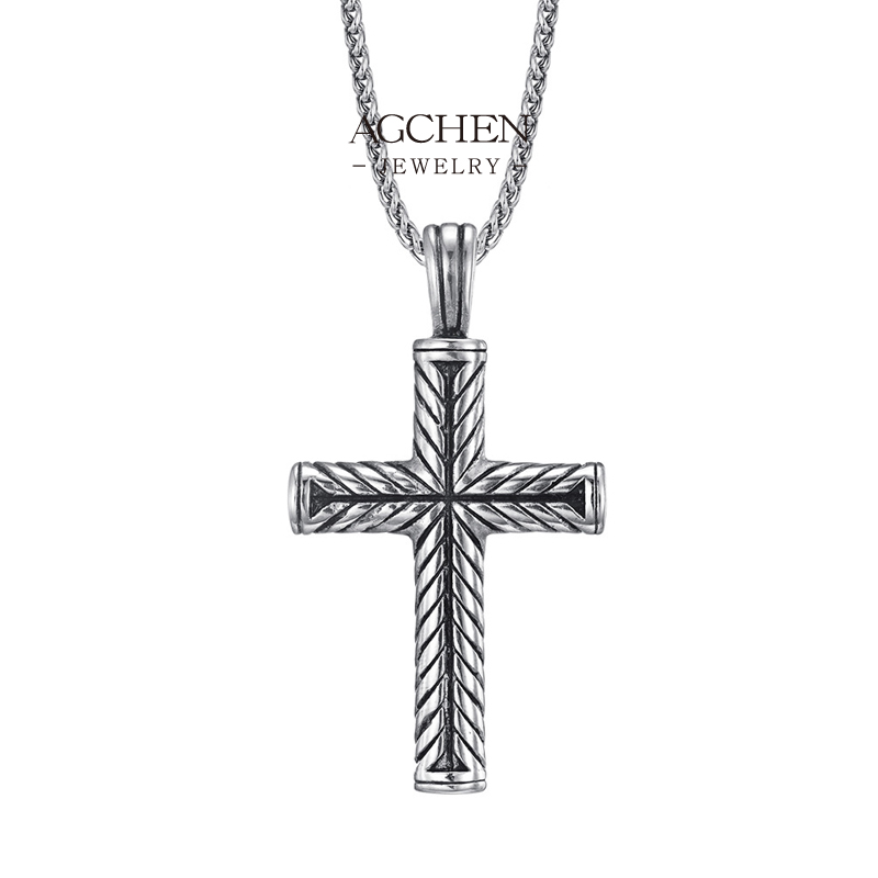 AGCHEN Men&rsquo;s Stainless Steel Cross Pendant Necklace Religious Jewelry B2B Supplier AG JEWELRY AGDZ023