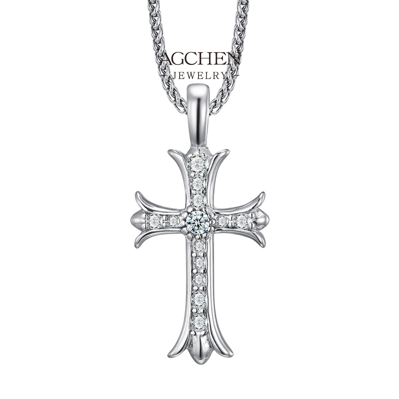 AGCHEN Men's Stainless Steel Cross Zirconia Necklace Factory Price Small MOQ B2B Supplier AG JEWELRY ASDZ027