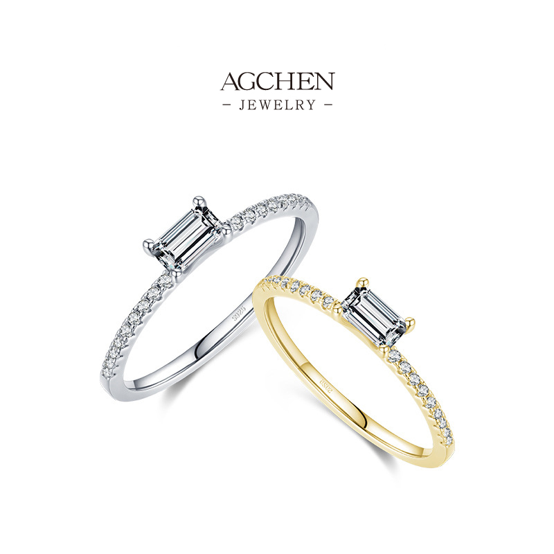 AGCHEN 925 Silver Square Zirconia Ring Clean Line Design Modern Gift Wholesale Supplier AGRHR922 