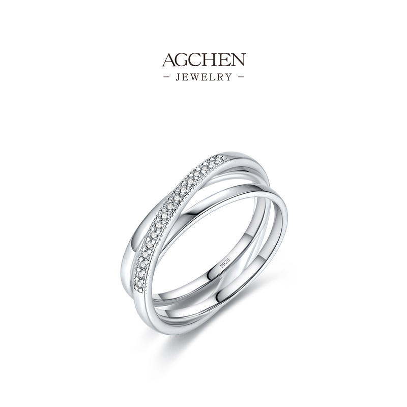 AGCHEN 925 Silver Cross Over Ring Twisted Band Modern Design Stackable Jewelry Wholesale Supplier AGRHR1348