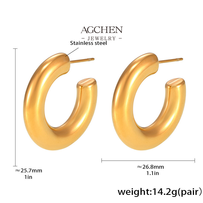 AGCHEN Stainless Steel Hollow C Shape Hoop Earrings Lightweight Minimalist AGF1715
