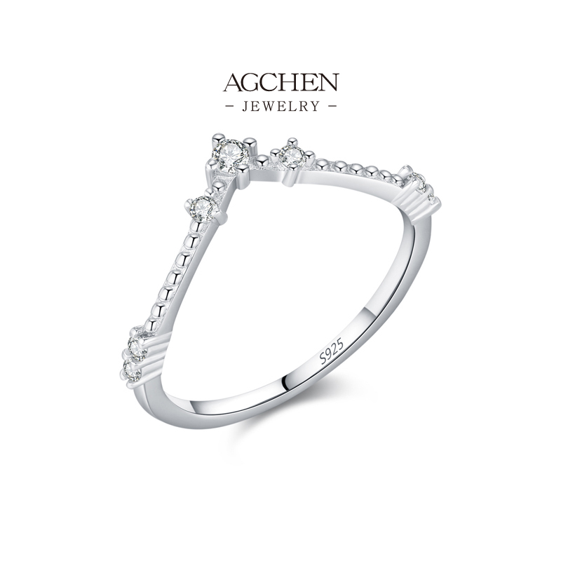 AGCHEN 925 Silver Teen Ring Cute Zirconia Jewelry Everyday Style Wholesale Supplier AGMSR0127 