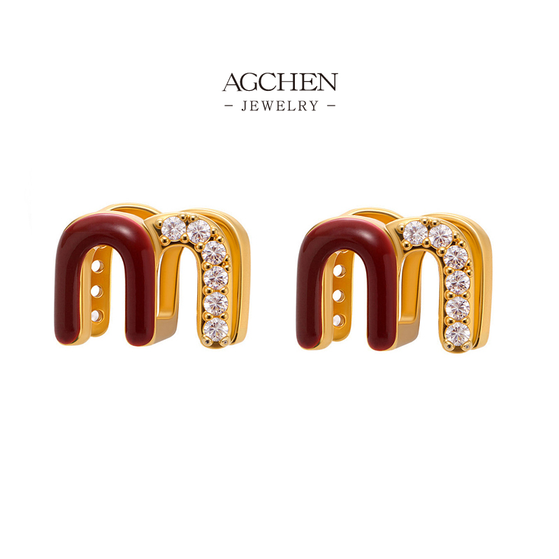 AGCHEN Stainless Steel M Initial Earrings Personalized Alphabet Jewelry AGF324