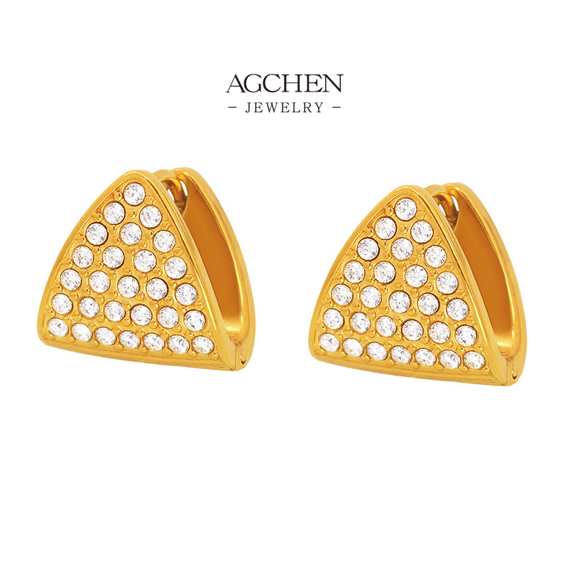 AGCHEN Stainless Steel Triangle Zirconia Earrings Geometric Statement Jewelry AGF1186