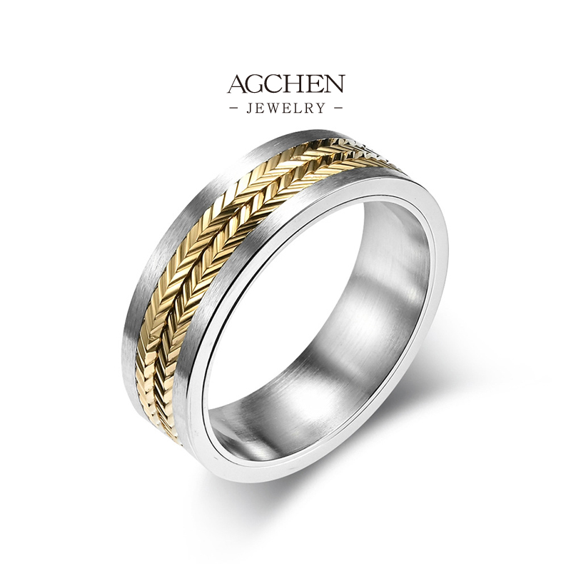 AGCHEN Stainless Steel Bi Color Ring Contrast Design Wholesale Exporter AG JEWELRY AGJZ043