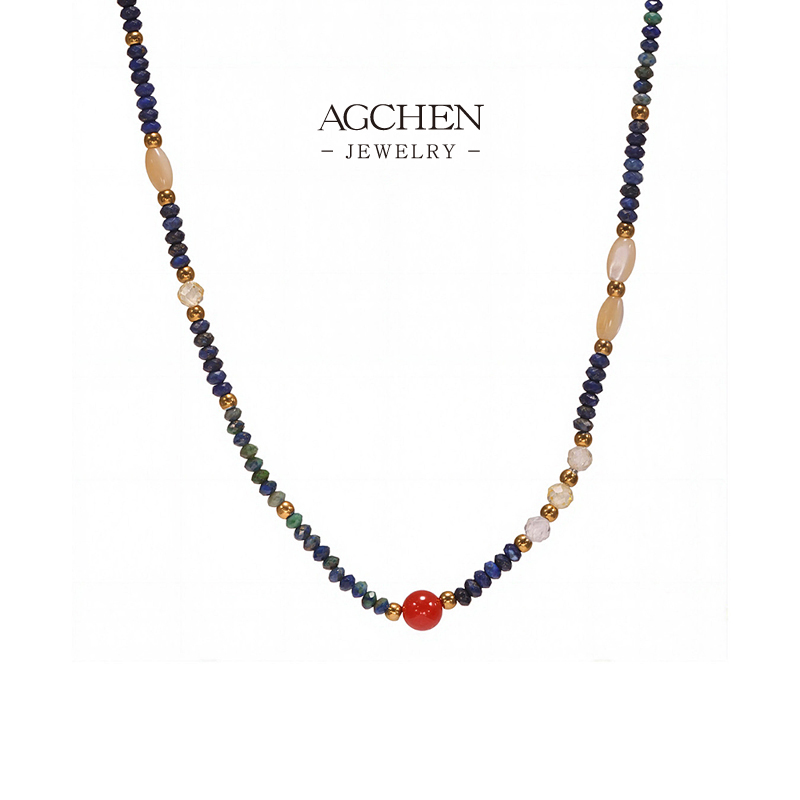 AGCHEN Sphere Bead Necklace Stainless Steel Modern Minimalist Jewelry AGP1332