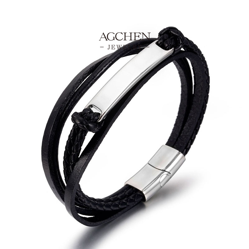 AGCHEN Men's PU Slide Adjust Bracelet Low MOQ Custom Service AGYL066