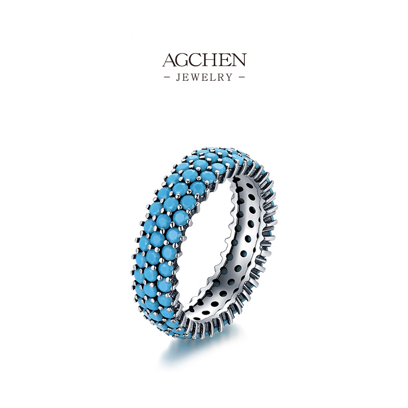 AGCHEN 925 Silver Turquoise Ring Natural Gemstone Jewelry Southwest Style Boho Gift For Her AGRHR902
