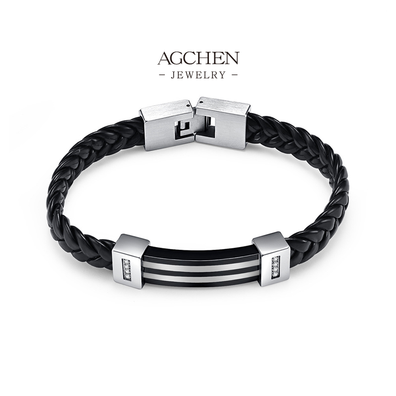AGCHEN Men's PU Cord Wristband Promotional Item Bulk Supplier AGSL035