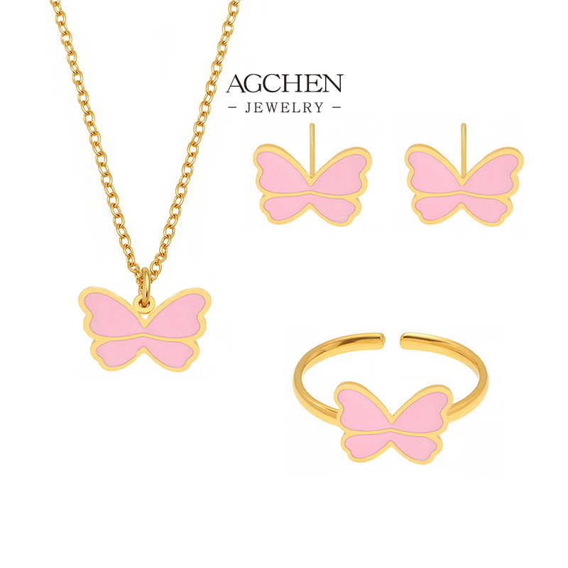 AGCHEN Pink Butterfly Jewelry Set Girls Floral Accessories Small MOQ Manufacturer AGTXP261