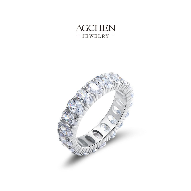 AGCHEN 925 Silver Square Zirconia Ring Geometric Statement Jewelry Modern Cocktail Ring AGRHR626 