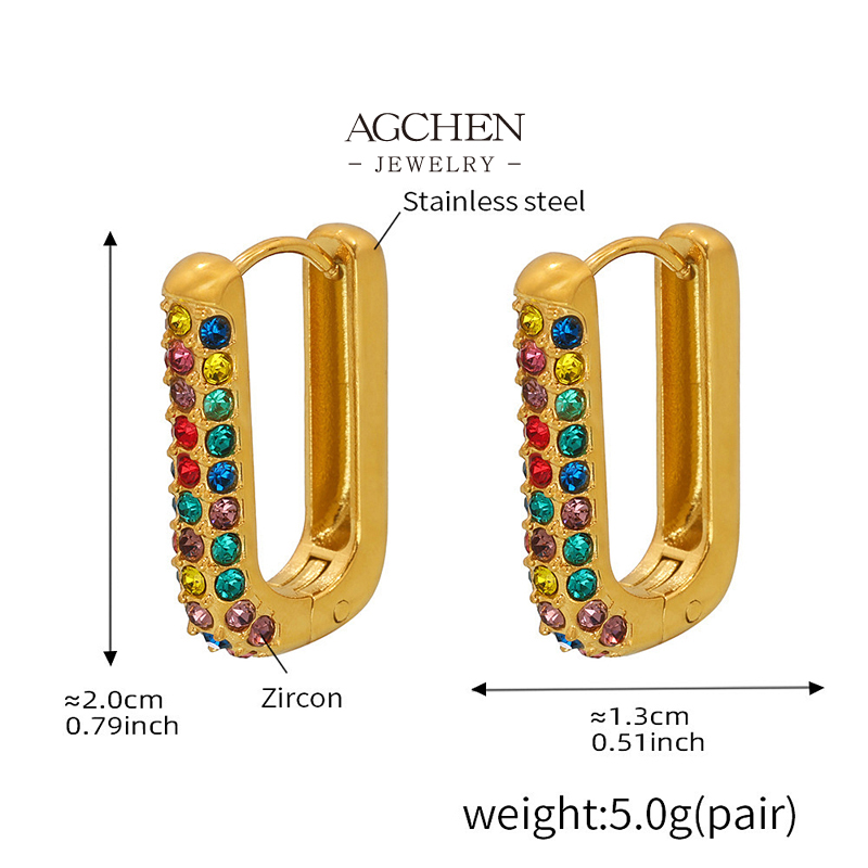 AGCHEN Stainless Steel Clip On Square Zirconia Earrings Non Pierced Luxury AGF1569