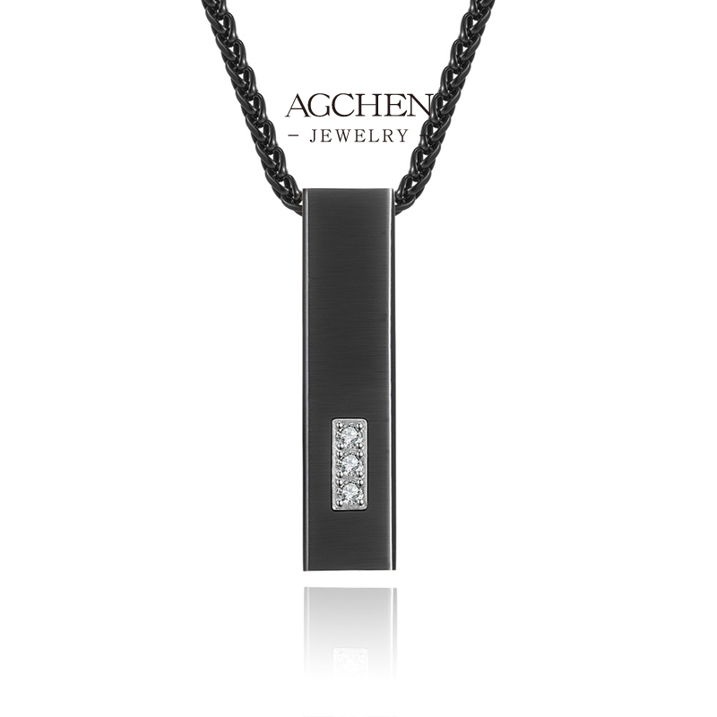 AGCHEN Men&rsquo;s Stainless Steel Zirconia Bar Necklace Modern Luxury Jewelry BSCI Certified AGDZ006
