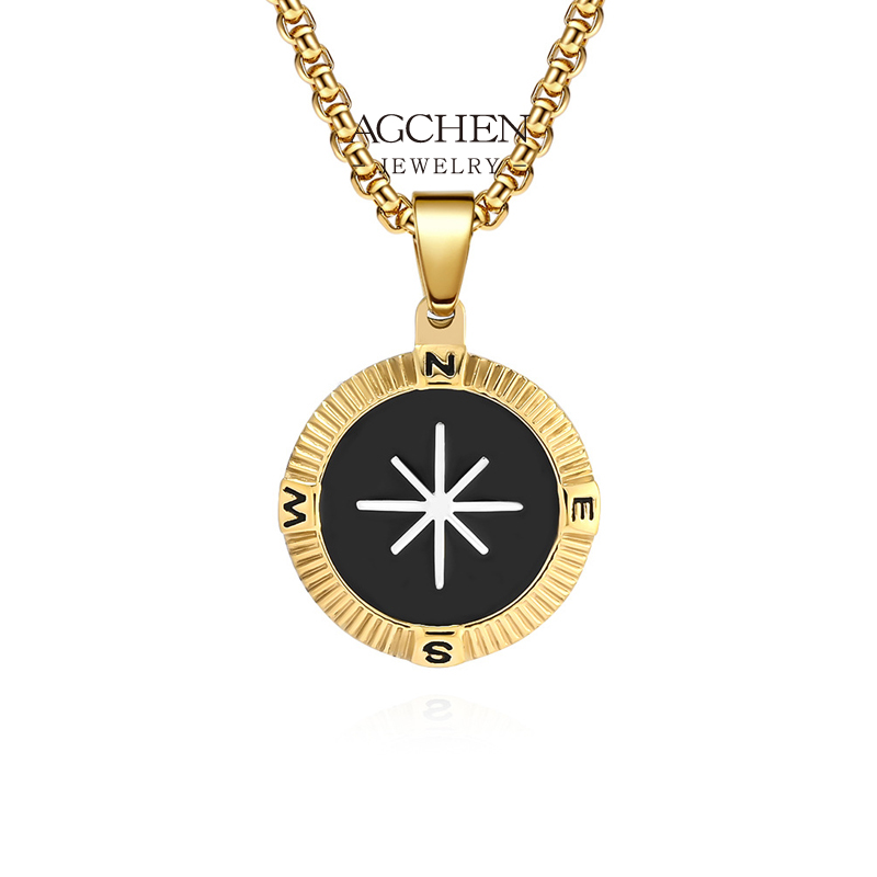 AGCHEN Men's Stainless Steel Compass Pendant Necklace Direct Factory Price OEM Service Available AGDZ159
