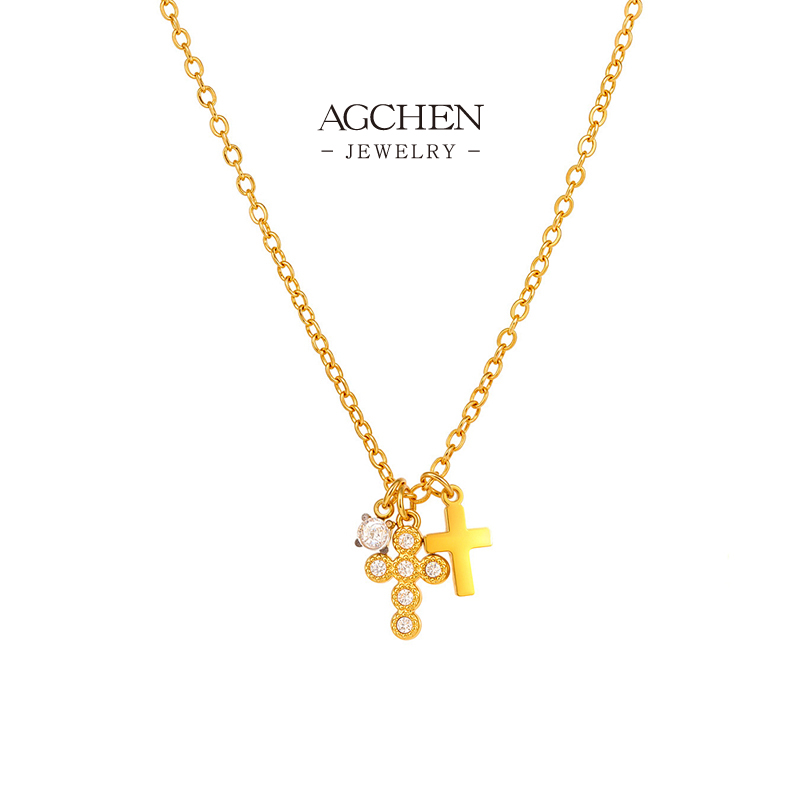 AGCHEN Stainless Steel Cross Pendant Necklace Religious Gift For Her AGP1455