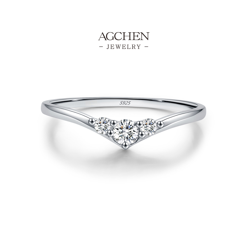 AGCHEN 925 Silver Wedding Band Ring Eternity Zirconia Jewelry Bridal Set AGMSR0082