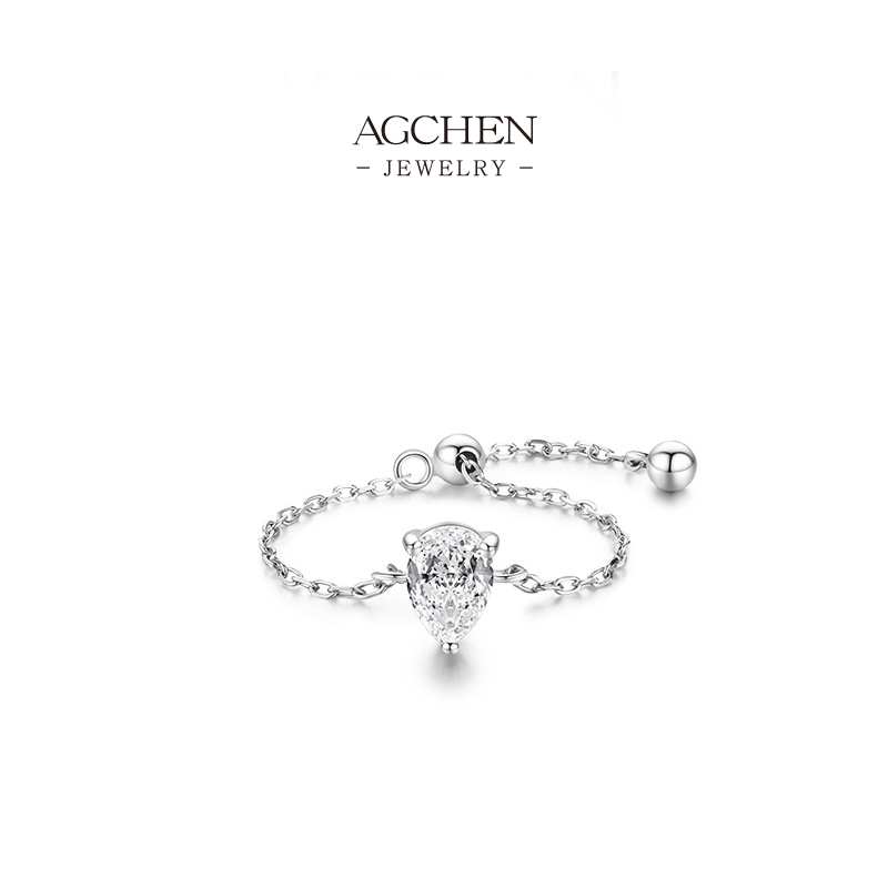AGCHEN 925 Silver Adjustable Teardrop Zirconia Ring Open Fit Versatile Jewelry Gift Ready AGRHR705 