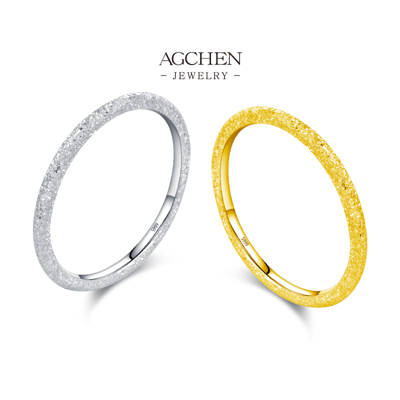 AGCHEN 925 Silver Matte Finish Band Ring Minimalist Brushed Jewelry Everyday Wear AGR01365