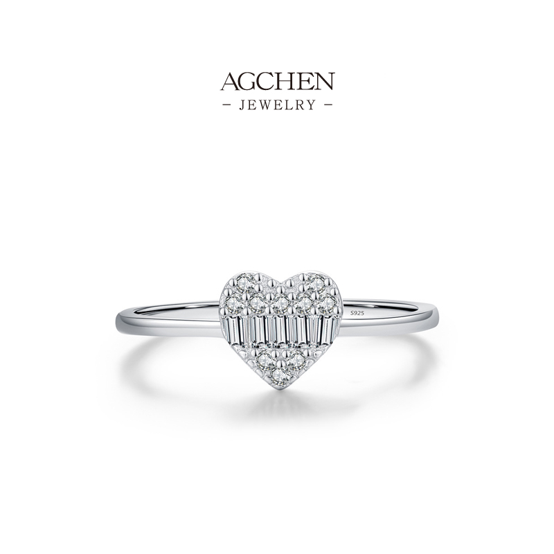 AGCHEN 925 Silver Heart Shape Ring Romantic Promise Jewelry Anniversary Gift For Her AGRHR1456