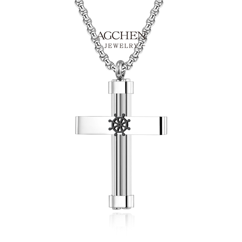 AGCHEN Men&lsquo;s Stainless Steel Cross Necklace Religious Jewelry BSCI Certified AGDZ109