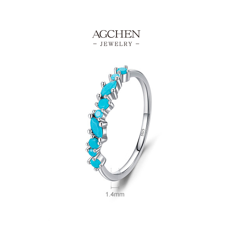AGCHEN 925 Silver Turquoise Ring Genuine Gemstone Jewelry Native American Style Lucky Charm Gift For Her AGRHR1240 