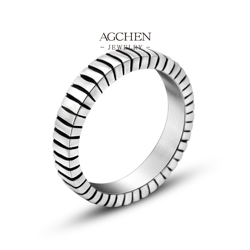 AGCHEN Men&lsquo;s Striped Band Ring Modern Design Jewelry Line OEM Manufacturer AG JEWELRY AGSA774