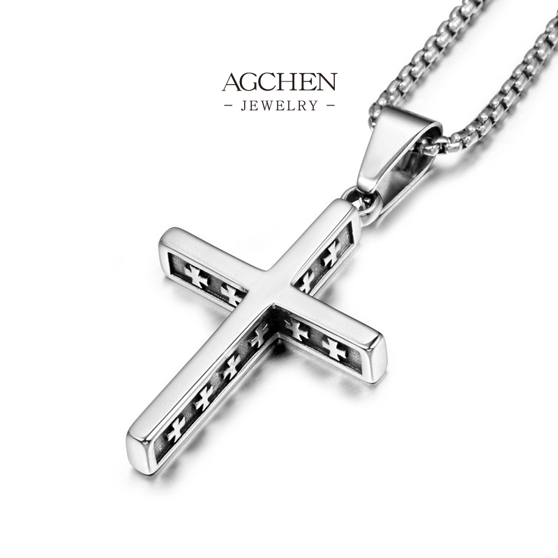 AGCHEN Men&lsquo;s Stainless Steel Cross Necklace Direct Factory Price Small MOQ B2B Supplier AGSP757