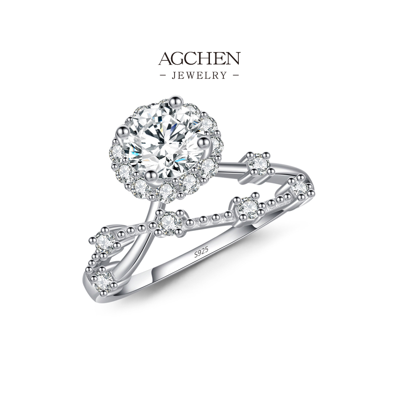 AGCHEN 925 Silver Unique Zirconia Ring Designer Statement Jewelry Modern Art Deco B2B Supplier AGMSR0065