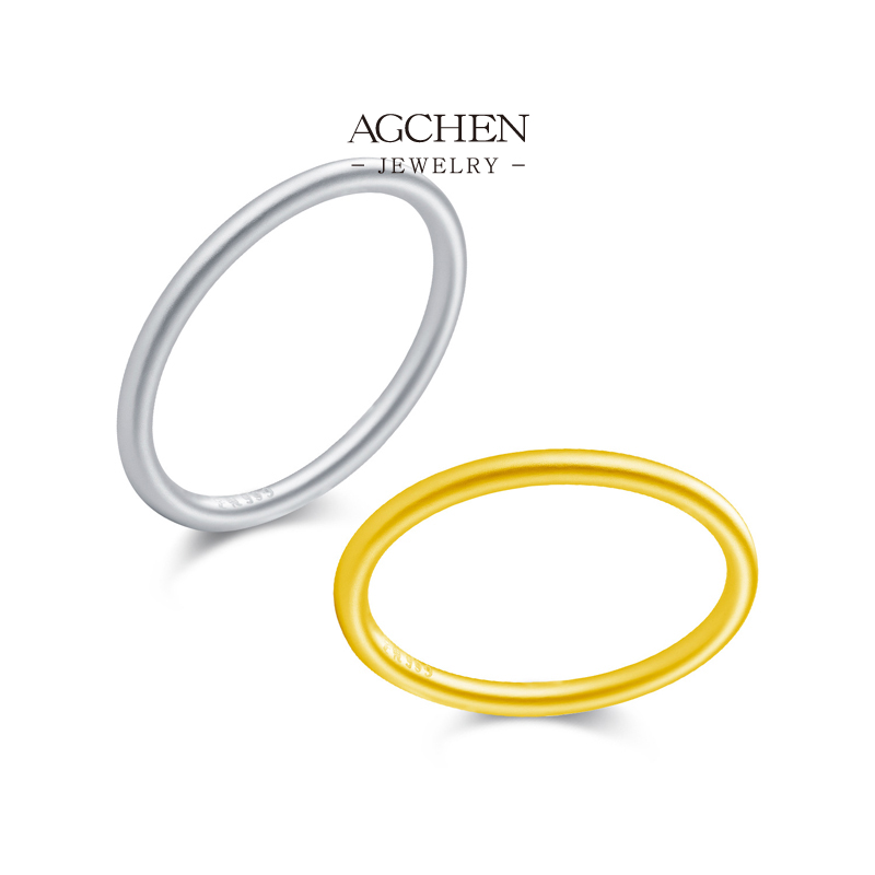 AGCHEN 925 Silver Polished Plain Band Ring Simple Classic Jewelry Daily Stacking AGR01341