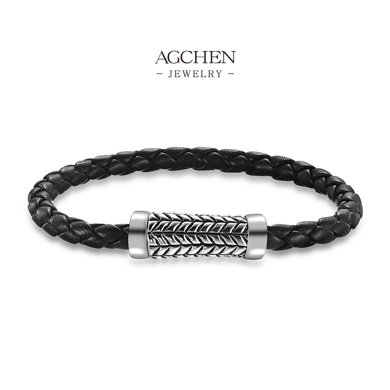 AGCHEN Men&lsquo;s Stainless Steel PU Rope Bracelet Low Price Bulk Order Manufacturer AGSL013