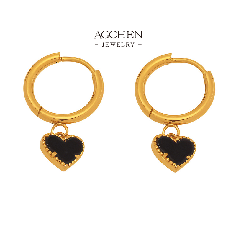 AGCHEN Stainless Steel Open Heart Earrings Dainty Everyday Wear AG JEWELRY AGF220