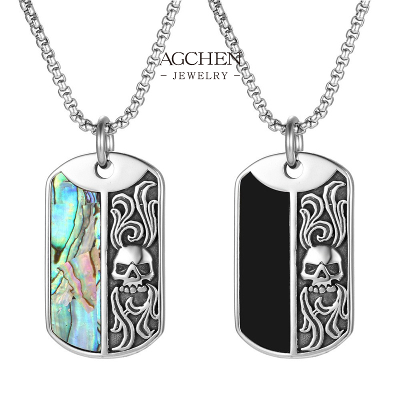 AGCHEN Men&lsquo;s Chain Necklace Mother of Pearl Enamel Wholesaler AGSP699