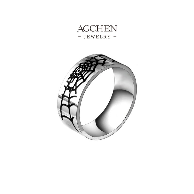 AGCHEN Men's Spider Web Ring Gothic Theme Jewelry Line Custom Manufacturer AGSA1163