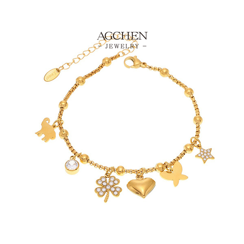 AGCHEN Stainless Steel Geometric Multi Pendant Bracelet Architectural Design Jewelry AGE651