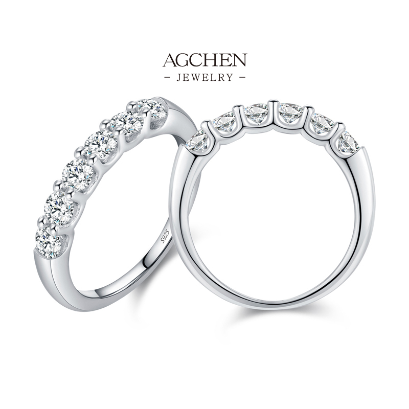 AGCHEN 925 Silver Classic Zirconia Ring Set Stackable Everyday Jewelry Hypoallergenic Gift Ready AGMSR0066