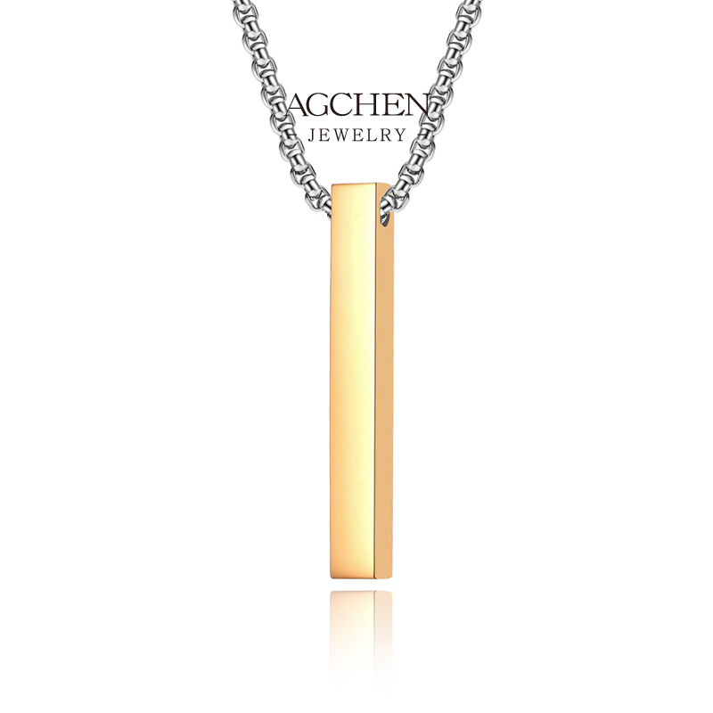 AGCHEN Stainless Steel Long Bar Pendant Necklace Minimalist Unisex Jewelry Daily Stacking B2B AGDZ080