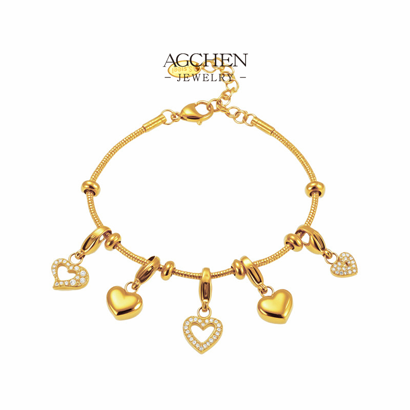AGCHEN Stainless Steel Multi Heart Charm Bracelet Romantic Layered Gift AG JEWELRY AGE604