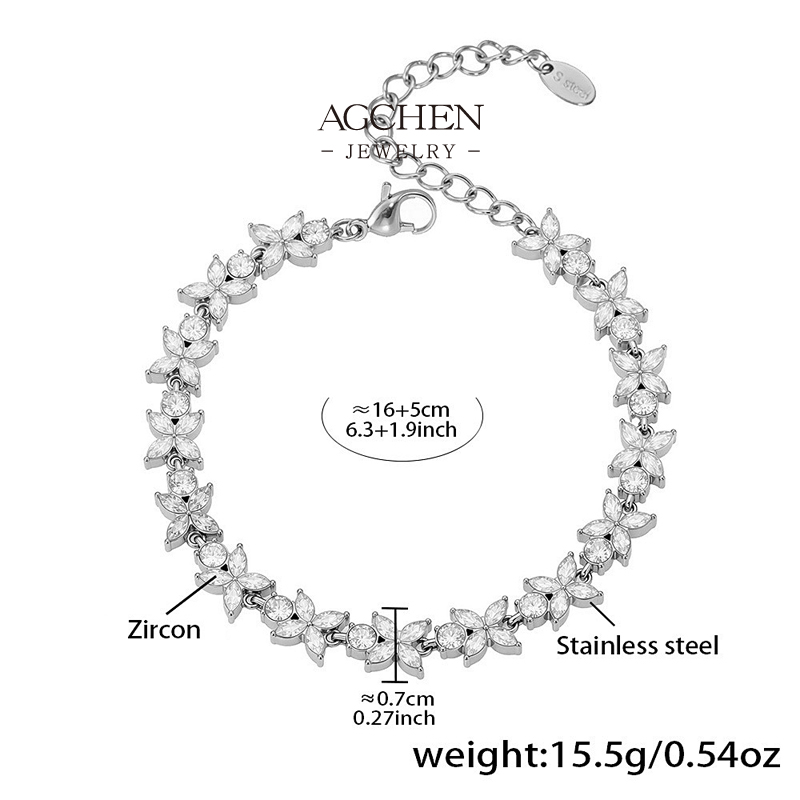 AGCHEN Stainless Steel Full Cut Zirconia Wedding Bracelet Bridal Jewelry Collection AGE663